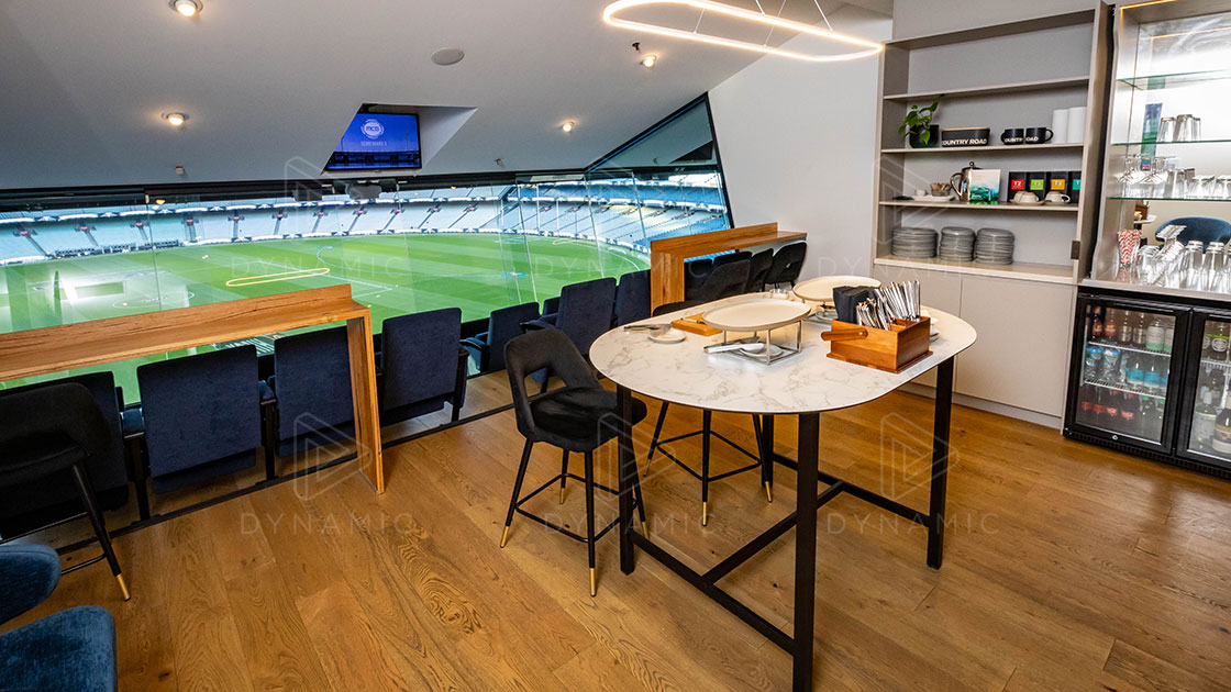 Inside a larger sized corporate box at the MCG